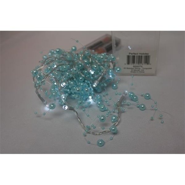 Perfect Holiday Perfect Holiday 600074 Battery Operated 20 LED String Light with Turquoise Beads - White 600074
